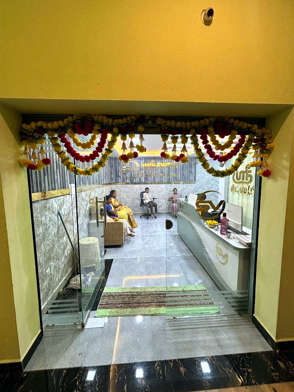 Decorated office entrance